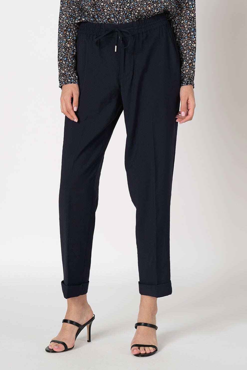 Marc O'Polo, Pantaloni crop cu snur in talie, Bleumarin