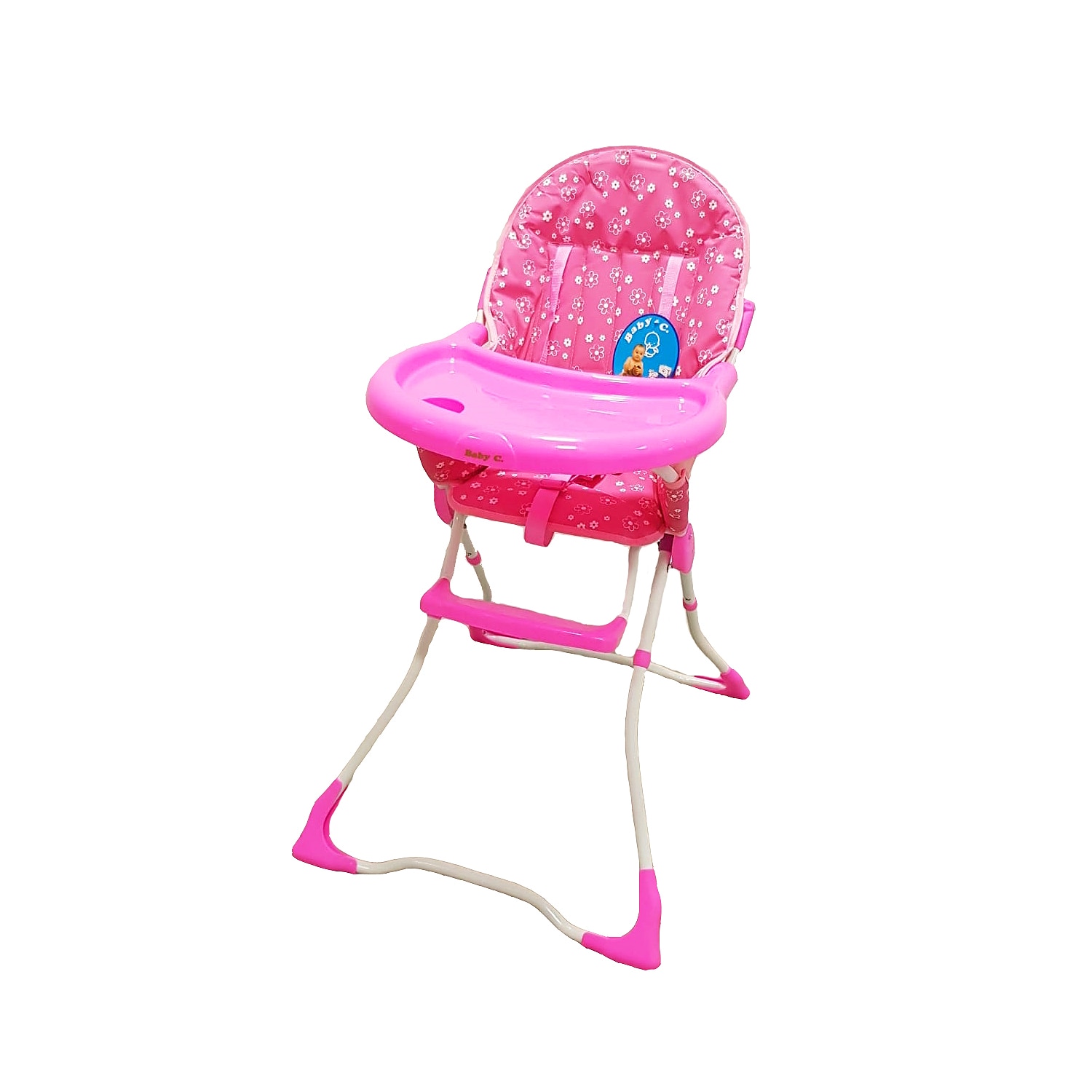 Scaun de masa pentru copii si bebe Baby Care™ CH ,Pliabil, Centura de siguranta, Sezut comfortabil, Masuta detasabila, Model Floricele , Roz