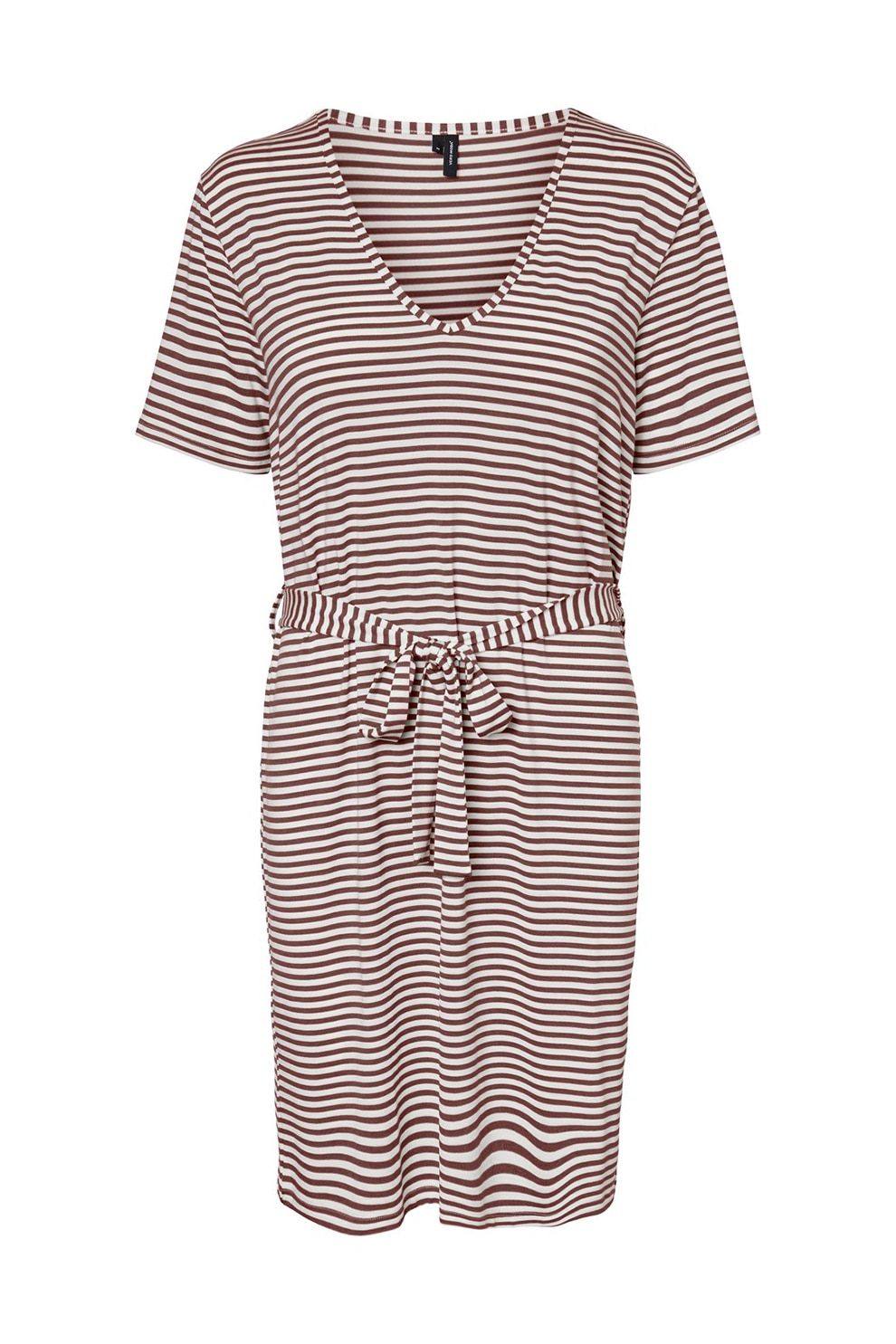 Vero Moda, Rochie din jerseu cu model in dungi si cordon in talie, Alb/Maro, XS