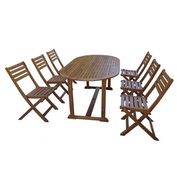 Set masa ovala, cu 6 scaune pentru gradina, din lemn Set masa ovala, cu 6 scaune pentru gradina, din lemn