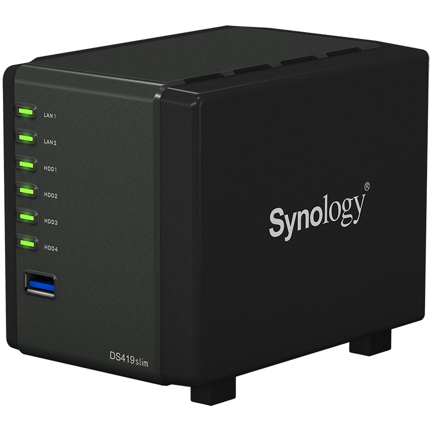 Network Attached Storage Synology DS419slim, 4-Bay, Procesor Marvell Armada 385 1.33GHz, 512 MB DDR3L