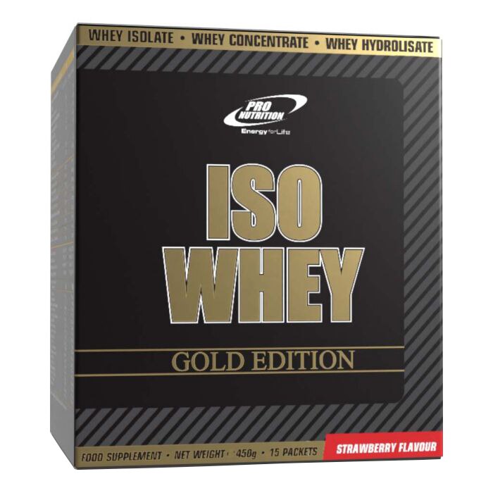 Supliment proteic, Iso Whey Gold Edition, capsuni, 15 plicuri x 30g