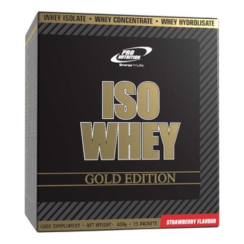 Supliment proteic, Iso Whey Gold Edition, capsuni, 15 plicuri x 30g Supliment proteic, Iso Whey Gold Edition, capsuni, 15 plicuri x 30g