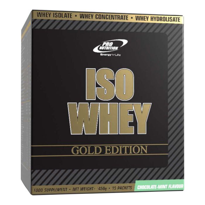 Supliment proteic, Iso Whey Gold Edition, ciocolata menta, 15 plicuri x 30g