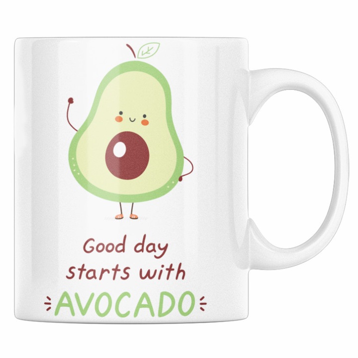 Cana cafea personalizata inscriptionata cu avocado prietenos, Priti Global, Good day starts with Avocado, 330 ml