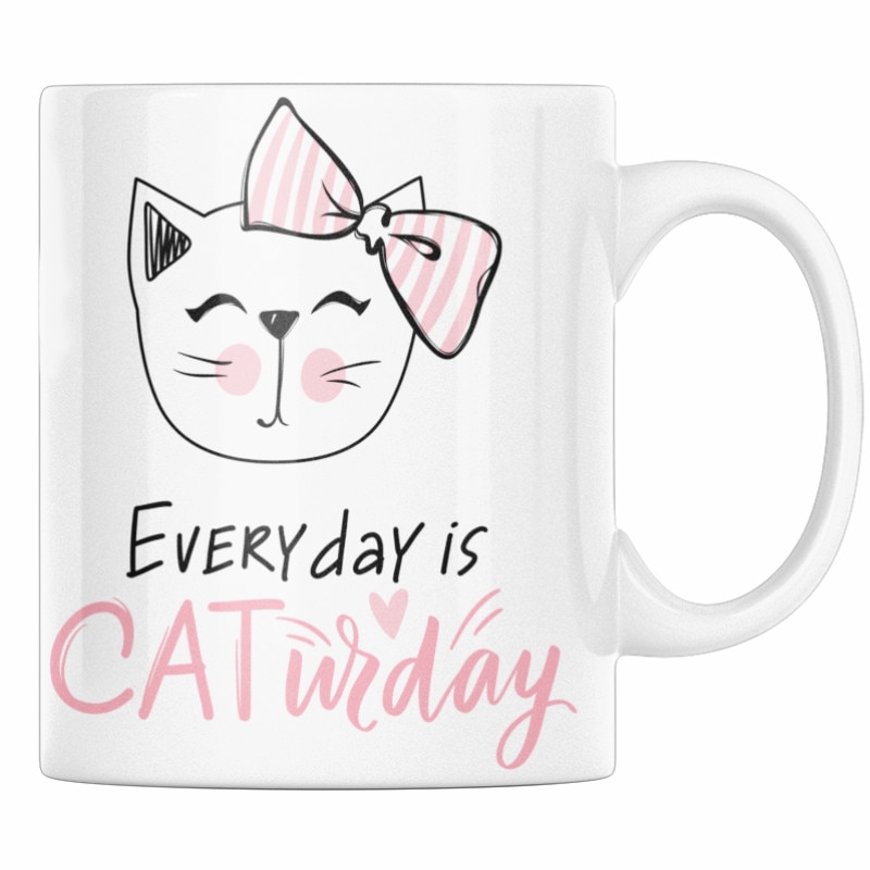 reality Estate Manga Cana personalizata amuzanta din ceramica, cadou inedit pentru iubita, Priti  Global, imprimata cu pisica Every day is CATurday, 330 ml - eMAG.ro