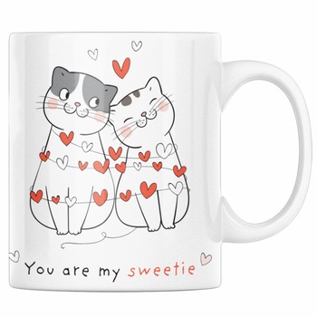 Cana cadou aniversare cuplu pentru iubita, Priti Global, inscriptionata cu mesaj de dragoste you are my sweetie, 330 ml Cana cadou aniversare cuplu pentru iubita, Priti Global, inscriptionata cu mesaj de dragoste you are my sweetie, 330 ml