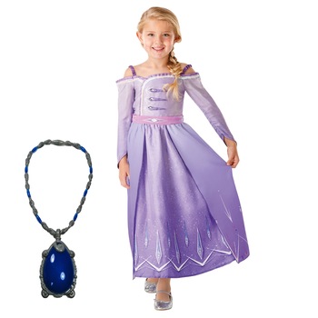 Set costum Disney Printesa Elsa si amuleta magica muzicala, Regatul de gheata 2, Frozen 2, marime S, 3 - 4 ani Set costum Disney Printesa Elsa si amuleta magica muzicala, Regatul de gheata 2, Frozen 2, marime S, 3 - 4 ani