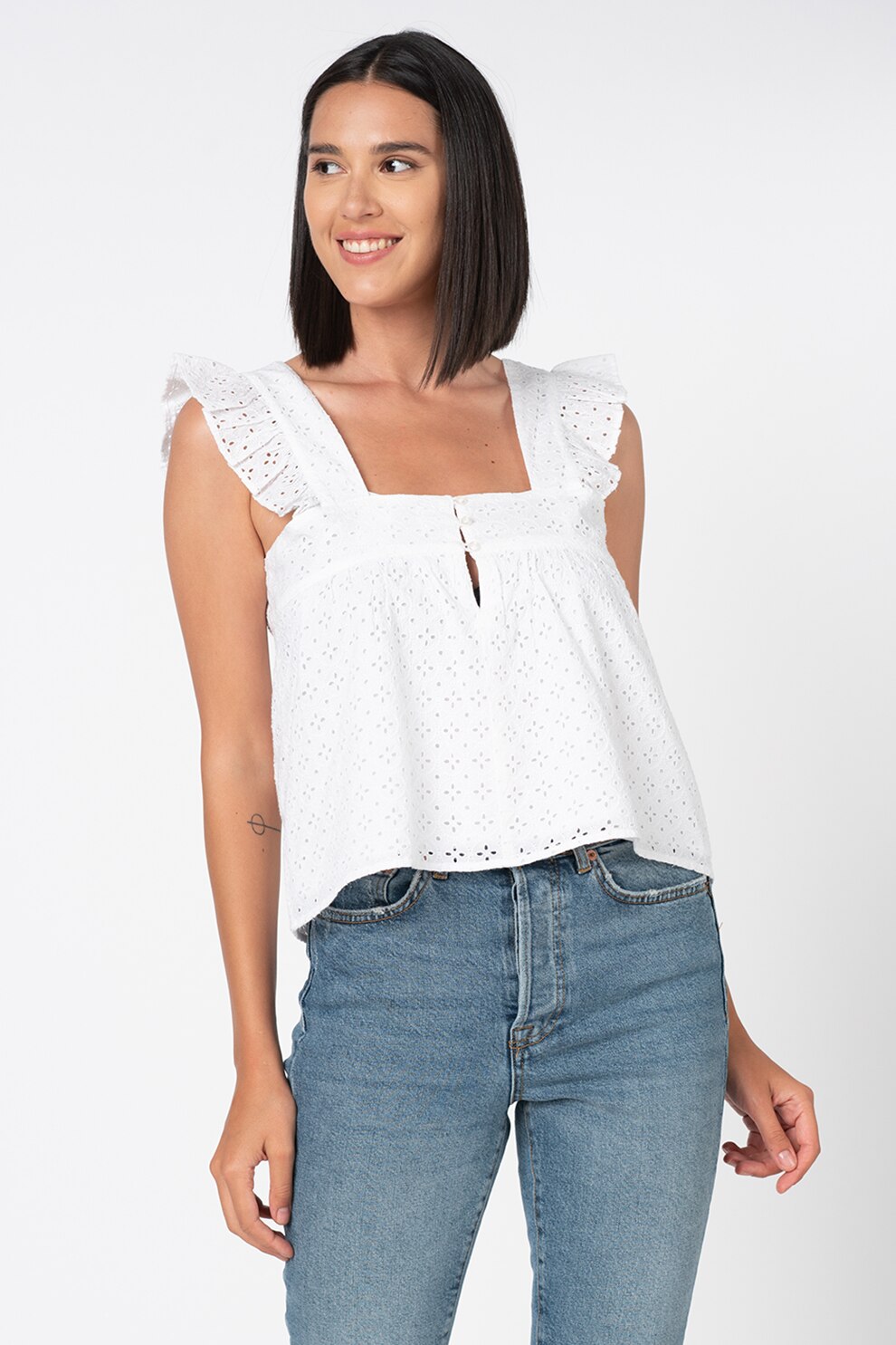 GAP, Top de dantela sangallo cu maneci butterfly, Alb