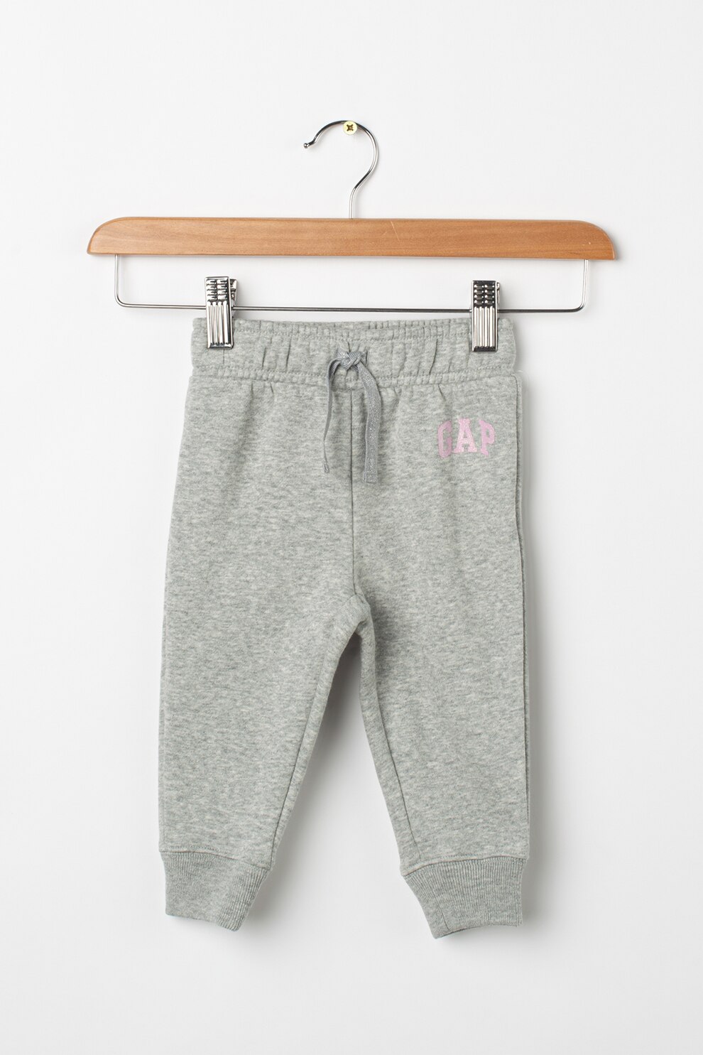 GAP, Pantaloni sport cu imprimeu logo contrastant, Gri melange