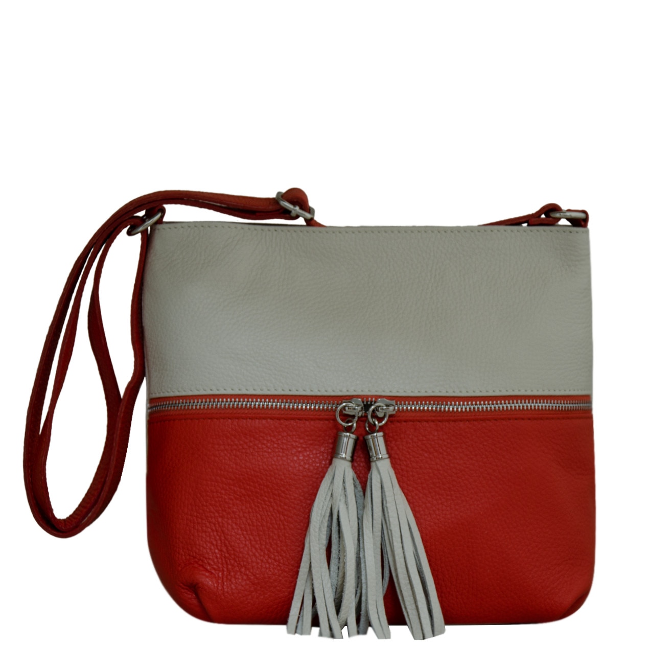 Geanta de dama din piele naturala Eva Bags, Sissi bej cu corai