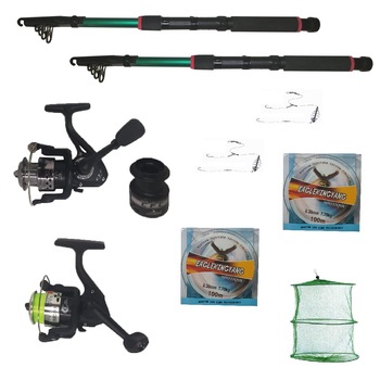 Set pescuit sportiv cu lansete 2.4m eastshark, 2 mulinete, 2 forfati, 2 gute si juvelnic cu 3 inele Set pescuit sportiv cu lansete 2.4m eastshark, 2 mulinete, 2 forfati, 2 gute si juvelnic cu 3 inele