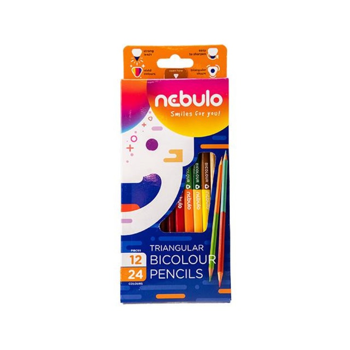 Nebulo 5281151 Nebulo: Színes ceruza készlet háromszüg alkú, kétvégű 12db-os 24 színnel Többszínű