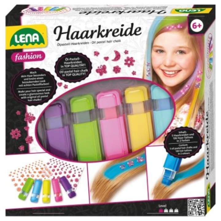 Lena színes hajkréta strasszos hajmatricákkal 5db-os szett (42536L) (LE42536L)