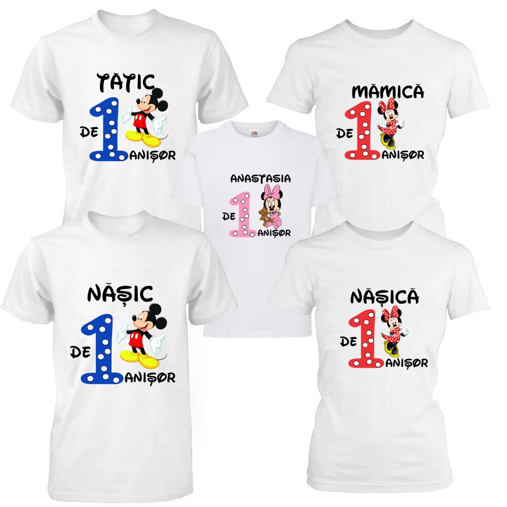 Set 5 tricouri aniversare pentru parinti, nasi si fetita, Alb, M