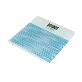 Cantar electronic de persoane Floria, sticla securizata, 150 kg, 100 g, auto zero, auto oprire, display LCD, Albastru/Alb Cantar electronic de persoane Floria, sticla securizata, 150 kg, 100 g, auto zero, auto oprire, display LCD, Albastru/Alb