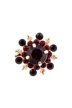 Roxannes - Mariana Jewellery, Brosa placata cu argint si decorata cu cristale , Rosu/Auriu/Negru Roxannes - Mariana Jewellery, Brosa placata cu argint si decorata cu cristale , Rosu/Auriu/Negru
