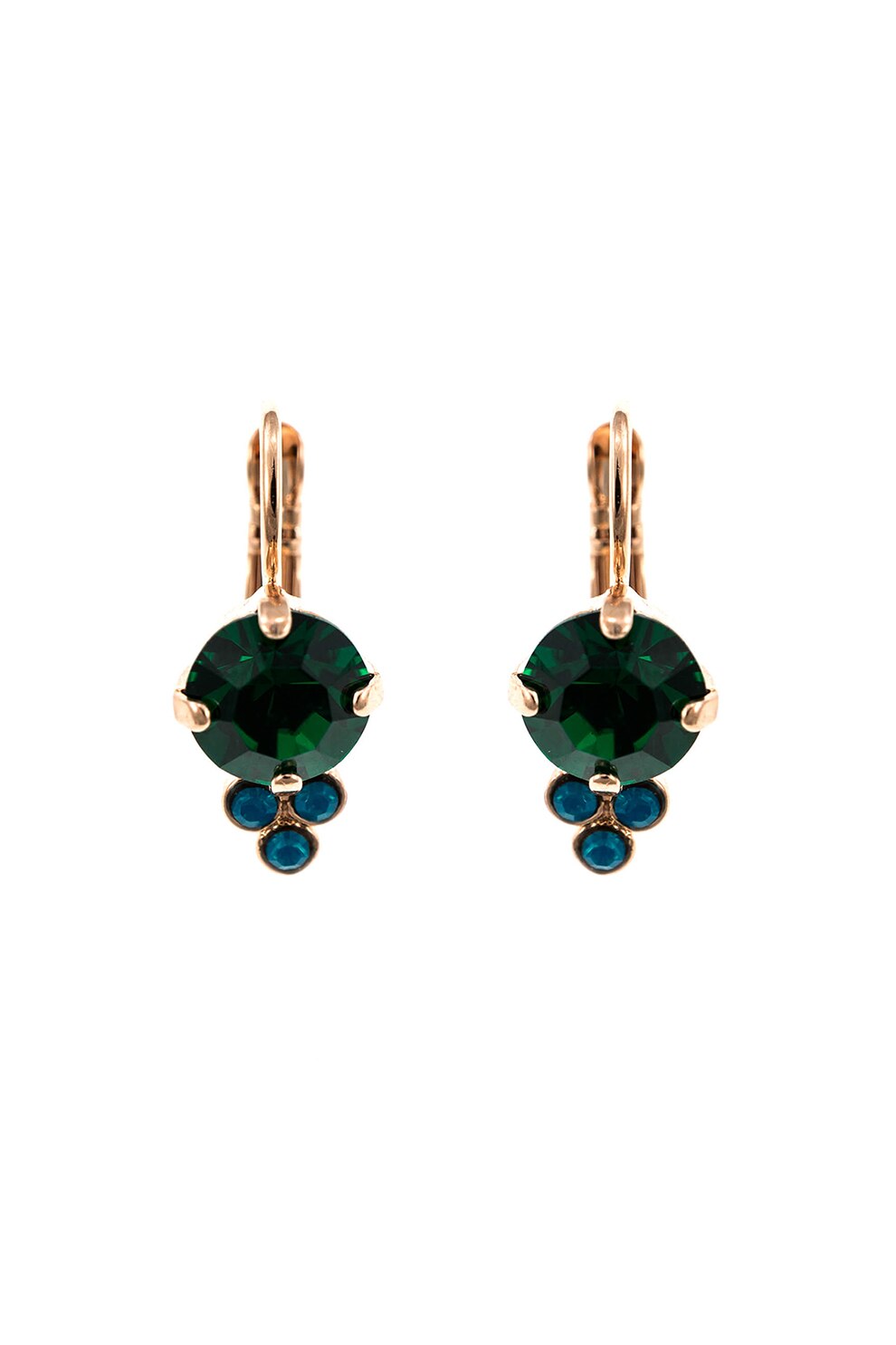 Roxannes - Mariana Jewellery, Cercei placati cu aur rose de 24K si decorati cu cristale , Auriu/Verde/Albastru
