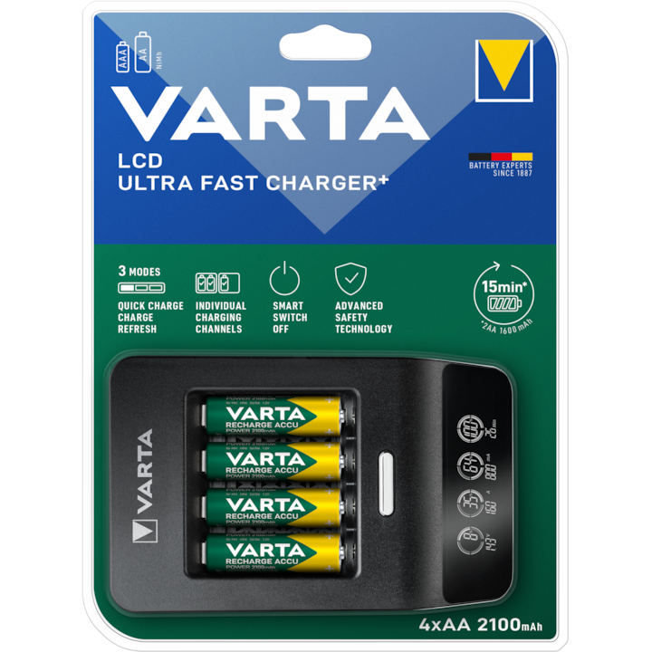 VARTA 15 perces gyorstöltő + 4db AA 2100 mAh akkumulátor