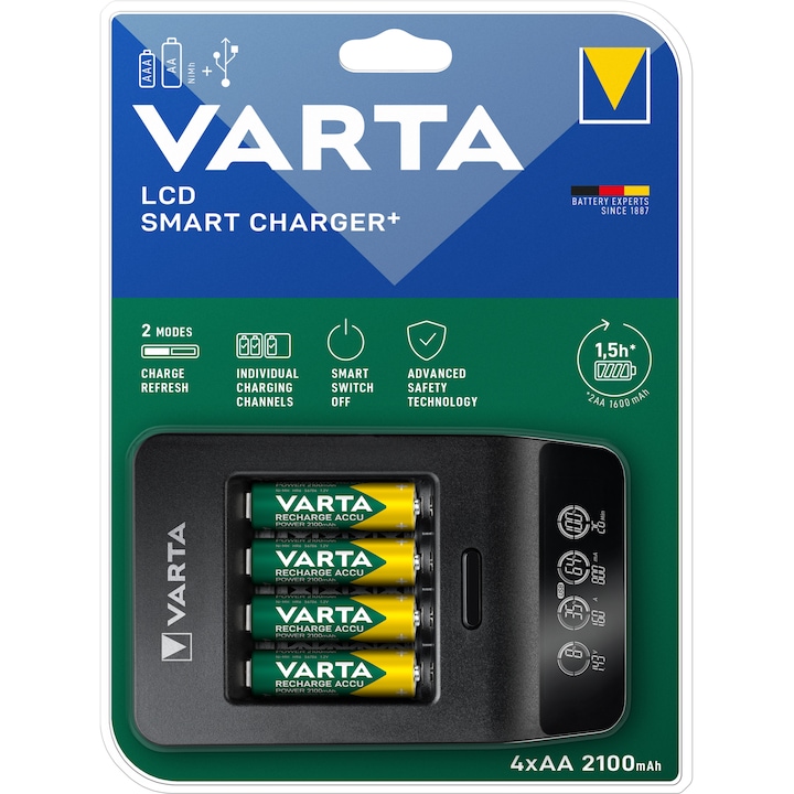 VARTA LCD Smart töltő + 4db AA 2100 mAh akkumulátor