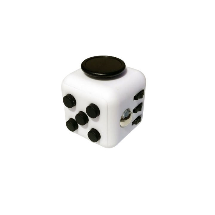 Fidget Cube Stresszoldó játék, műanyag, fehér/fekete