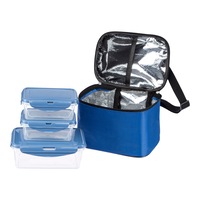 Set 3 caserole pentru pranz cu geanta termo-izolanta, albastru