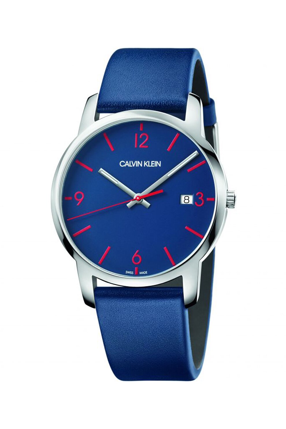 CALVIN KLEIN, Ceas cu o curea de piele, Bleumarin