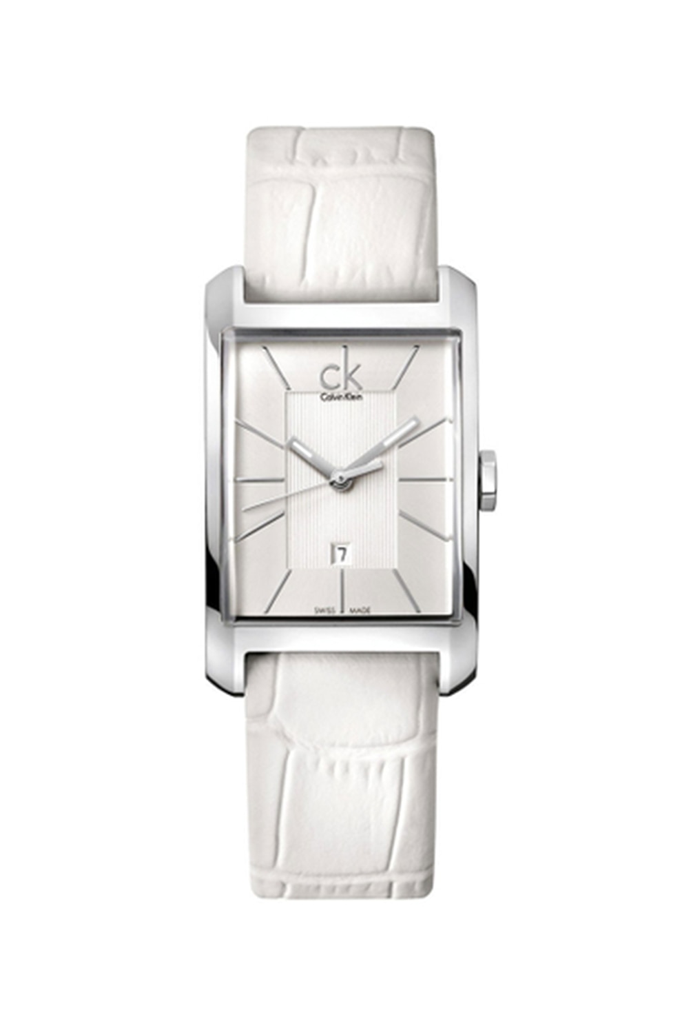 CALVIN KLEIN, Ceas quartz cu o curea de piele, Alb