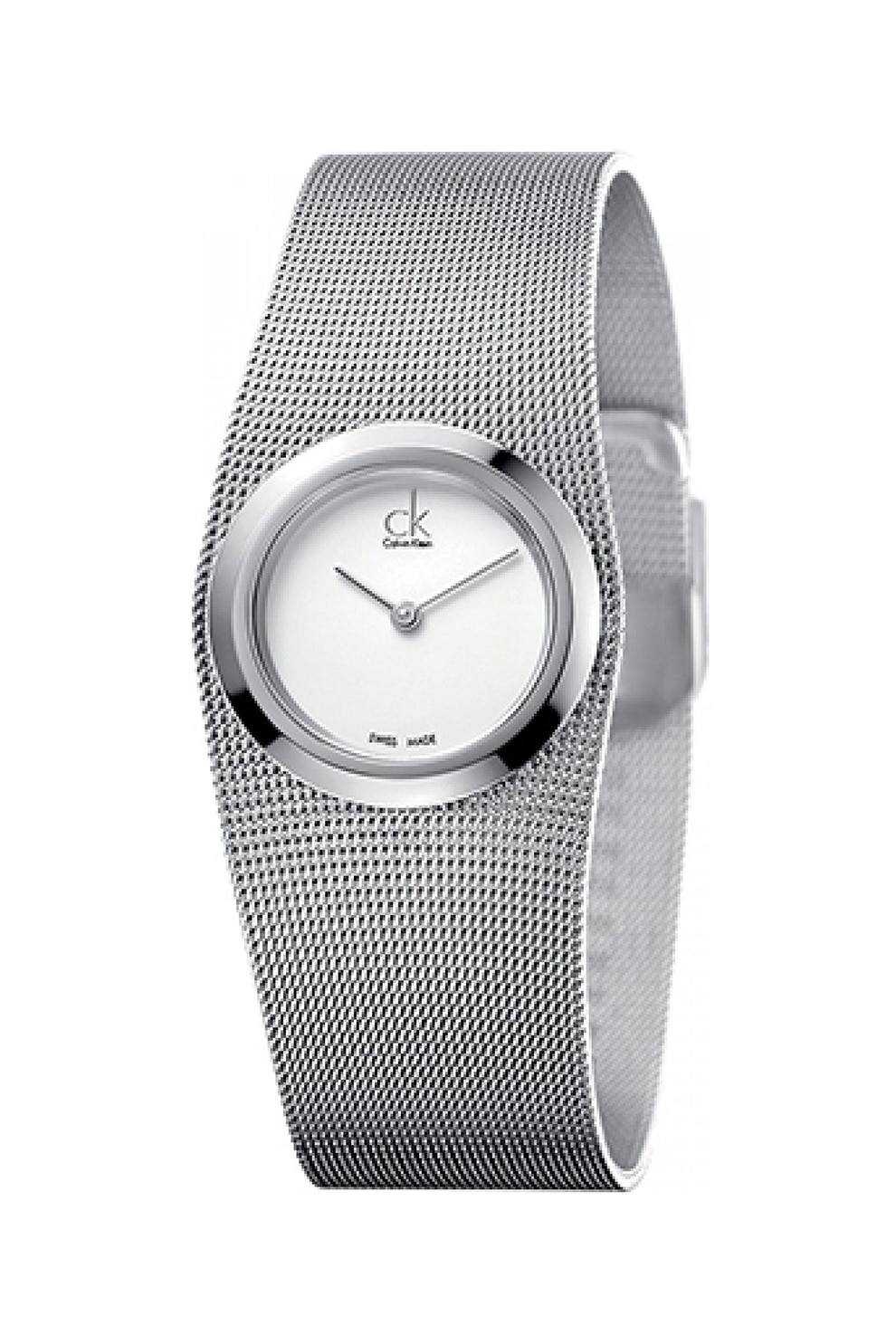CALVIN KLEIN, Ceas analog cu bratara cu model plasa de otel inoxidabil, Argintiu