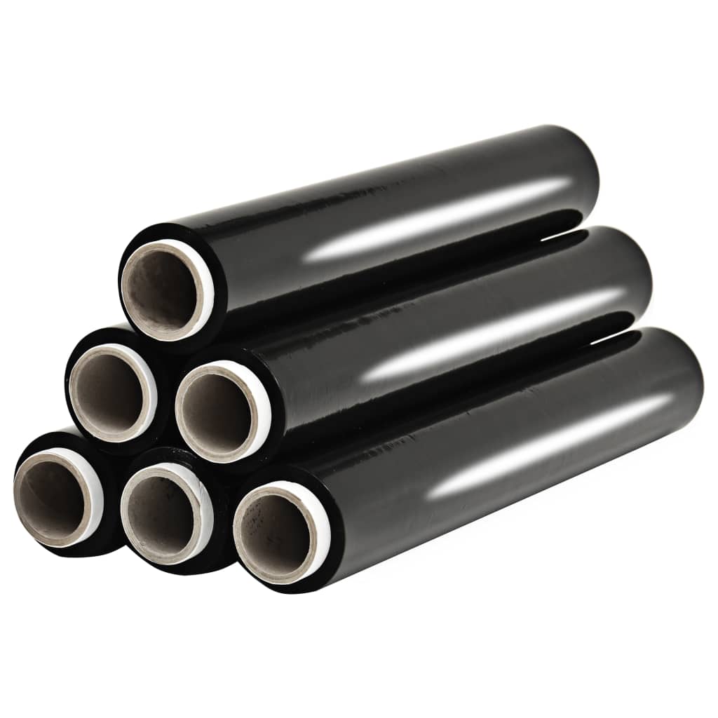 Set de 6 role de folie pentru paleti, vidaXL, 23 µm/2,5 kg, Negru