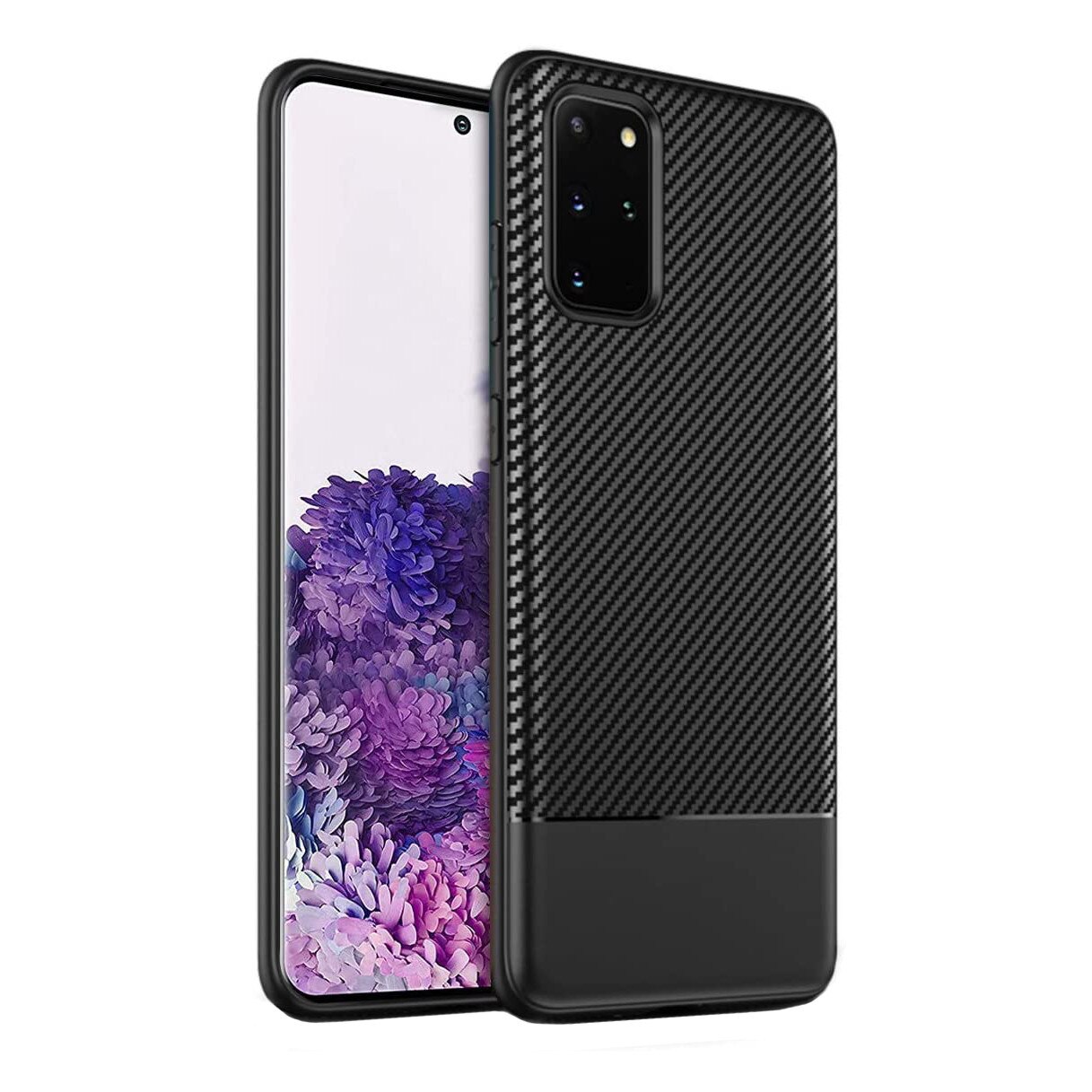 Husa Samsung Galaxy S20 PLUS cu fibra de carbon, Slim Antisoc, carcasa spate, Negru