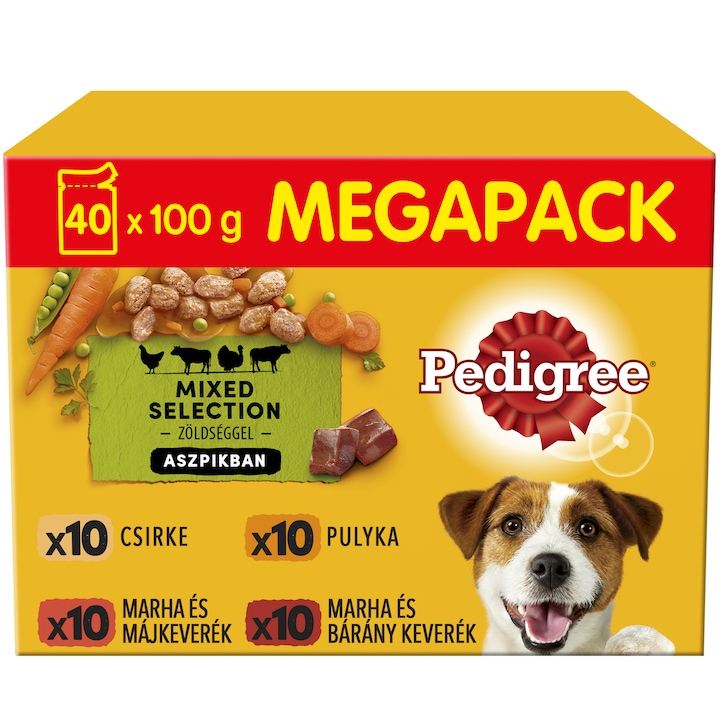 Pedigree 40-pack alutasakos kutyaeledel marhával, baromfival és báránnyal, 40x100g