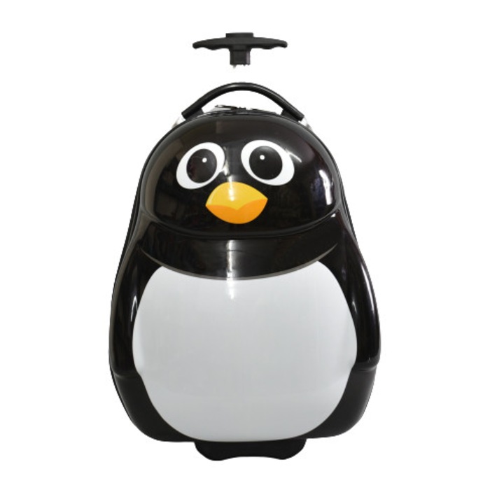 Детски куфар Perfect line 31799 с пингвин, ABS/PC, 30/46/24 см, Черен