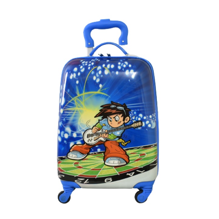 Детски куфар Perfect line 31800 момче с китара, ABS/PC, 31/47/21 см, Син