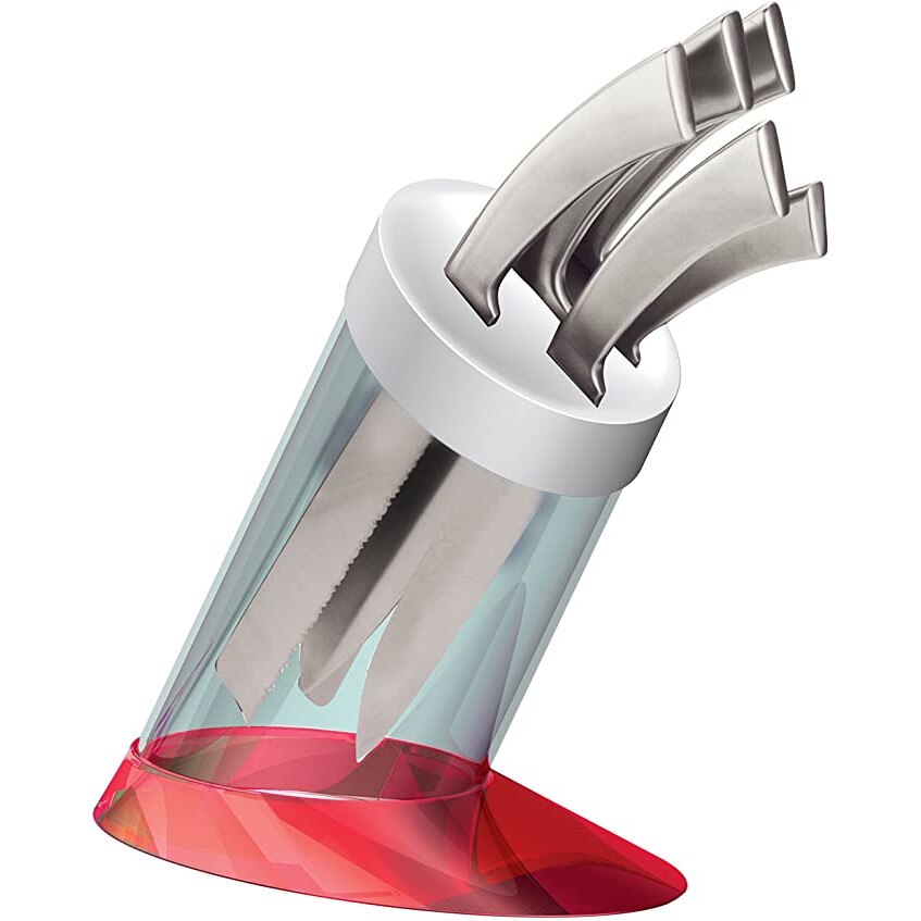 Set de 5 cutite Casa Bugatti, Ergo, cu suport transparent Glamour, material premium, rosu/argintiu, design 2020