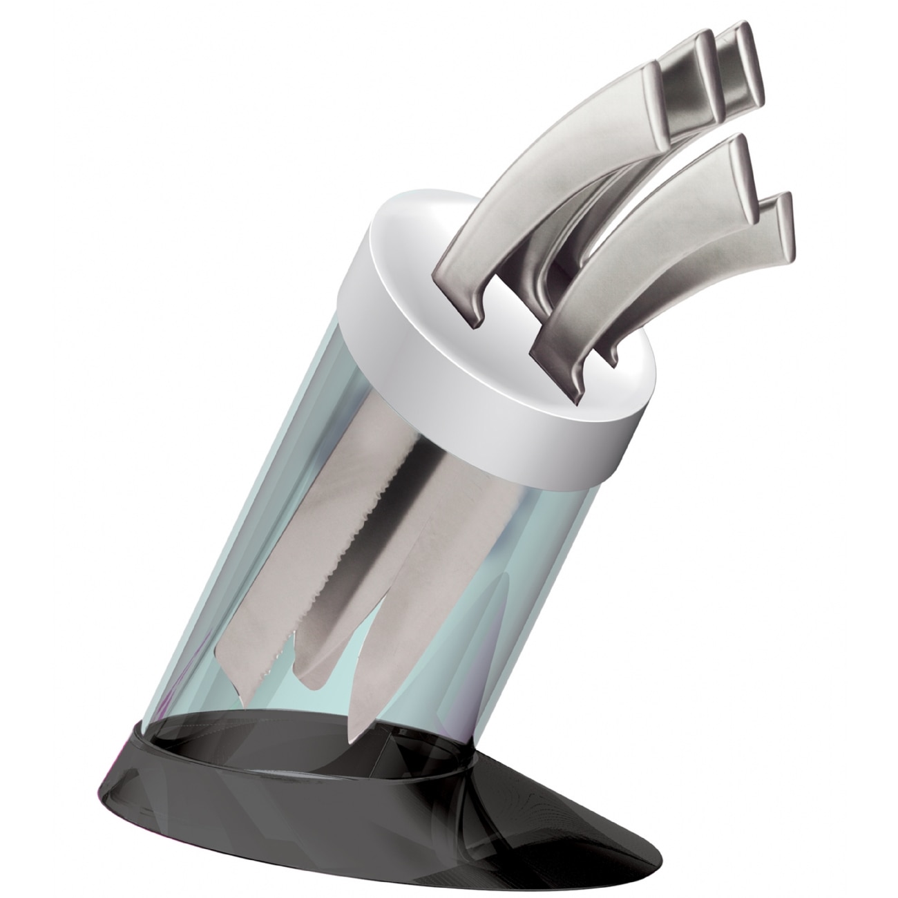 Set de 5 cutite Casa Bugatti, Ergo, cu suport transparent Glamour, material premium, negru/argintiu, design 2020