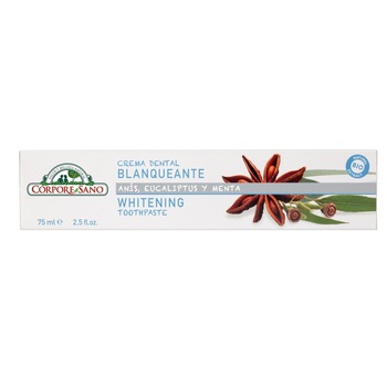 Pasta de dinti cu anason stelat, eucalipt si menta, fara fluor pentru albirea dintilor, Corpore Sano, 75 ml Pasta de dinti cu anason stelat, eucalipt si menta, fara fluor pentru albirea dintilor, Corpore Sano, 75 ml