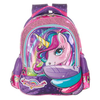 Ghiozdan, cu Unicorn si aripi, multicolor, 2 compartimente, dimensiuni 29x13x32 Ghiozdan, cu Unicorn si aripi, multicolor, 2 compartimente, dimensiuni 29x13x32