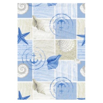 Fata de masa, model patrate cu scoici si stele de mare, multicolor, PVC, 160x140 Fata de masa, model patrate cu scoici si stele de mare, multicolor, PVC, 160x140