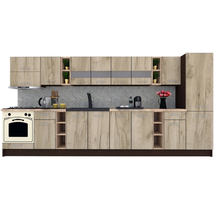 Set Bucatarie Marina New 390 A, Wenge / Decor K002, 390 x 195,5 x 60 cm
