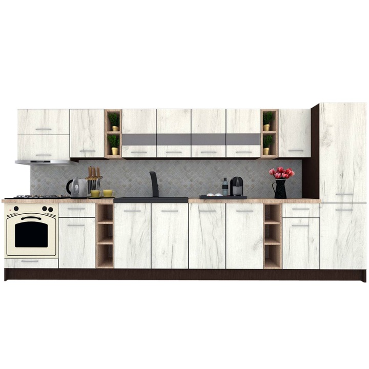 Set Bucatarie Marina New 390 A, Wenge / Decor K001, 390 x 195,5 x 60 cm