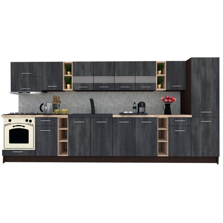 Set Bucatarie Marina New 390 A, Wenge / Decor 8509, 390 x 195,5 x 60 cm