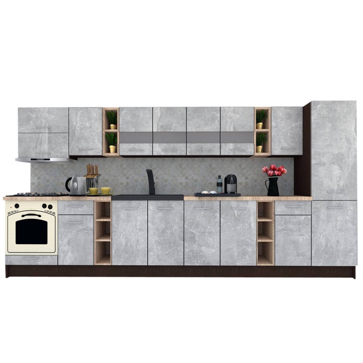 Set Bucatarie Marina New 390 A, Wenge / Decor 4298, 390 x 195,5 x 60 cm