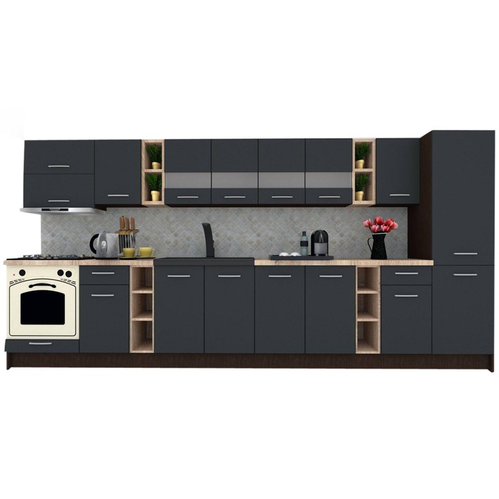 Set Bucatarie Marina New 390 A, Wenge / Decor 0164, 390 x 195,5 x 60 cm