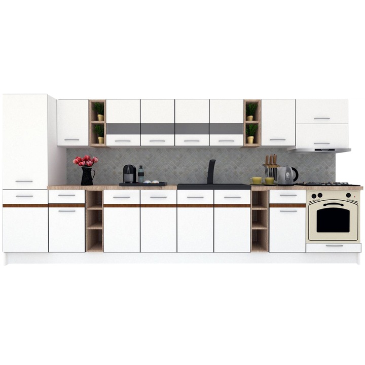 Set Bucatarie Marina New 390 B, Alb, 390 x 195,5 x 60 cm