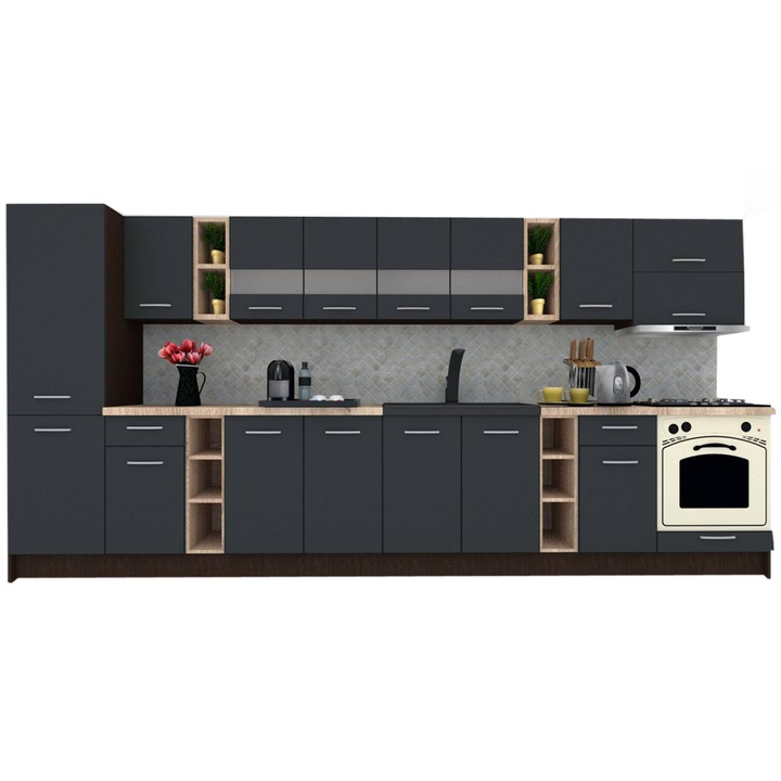 Set Bucatarie Marina New 390 B, Wenge / Decor 0164, 390 x 195,5 x 60 cm