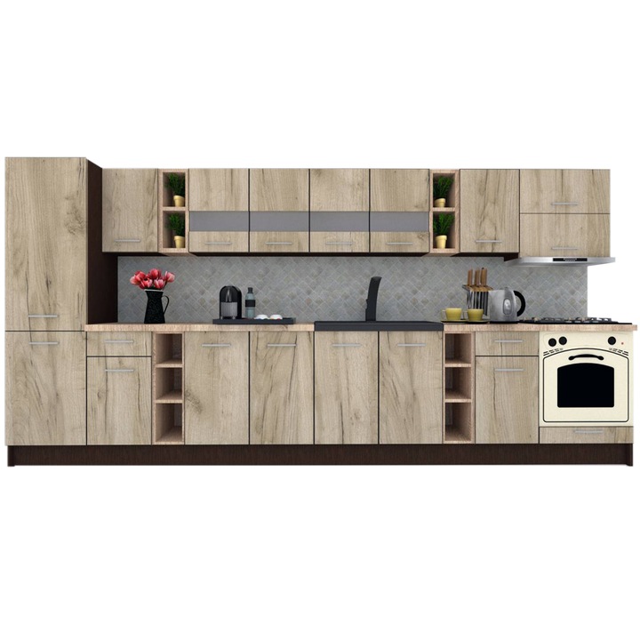 Set Bucatarie Marina New 390 B, Wenge / Decor K002, 390 x 195,5 x 60 cm