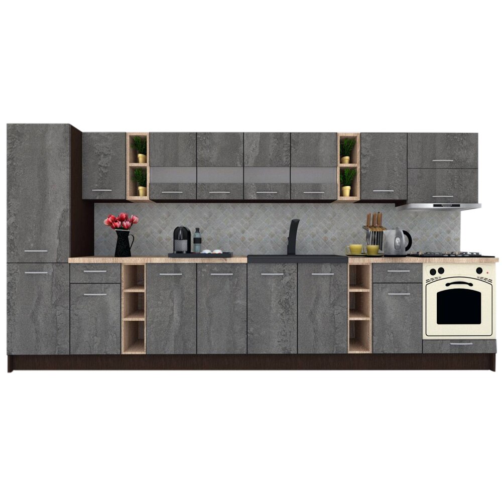 Set Bucatarie Marina New 390 B, Wenge / Decor K352, 390 x 195,5 x 60 cm