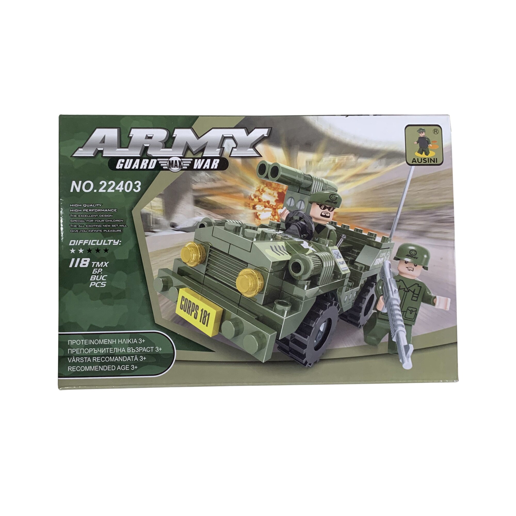 Set de constructie Bibilel pentru copii, Masina de armata, 118 piese, BBL1664