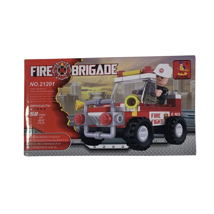 Set de constructie Bibilel pentru copii, Masina de pompieri, 58 piese, BBL1666